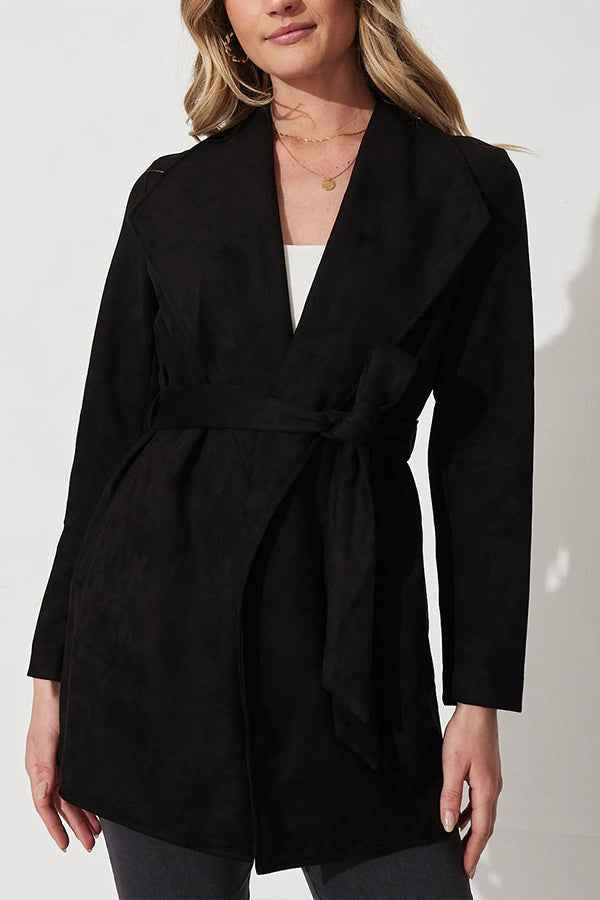 Stylish Cardigan Large Lapels Leather Look