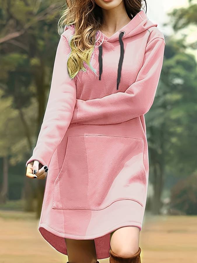 Hooded Dress with Kangaroo Pocket Black