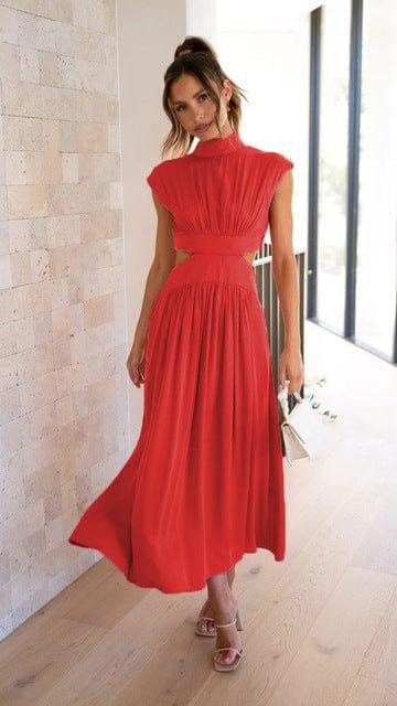 Elegant midi dress with cut-outs and stand-up collar
