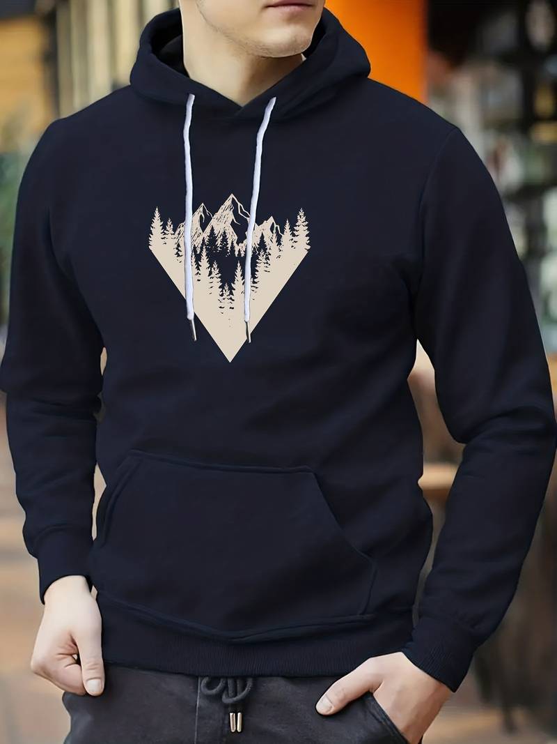 Men's Retro Mountain Hoodie Elegant Grey