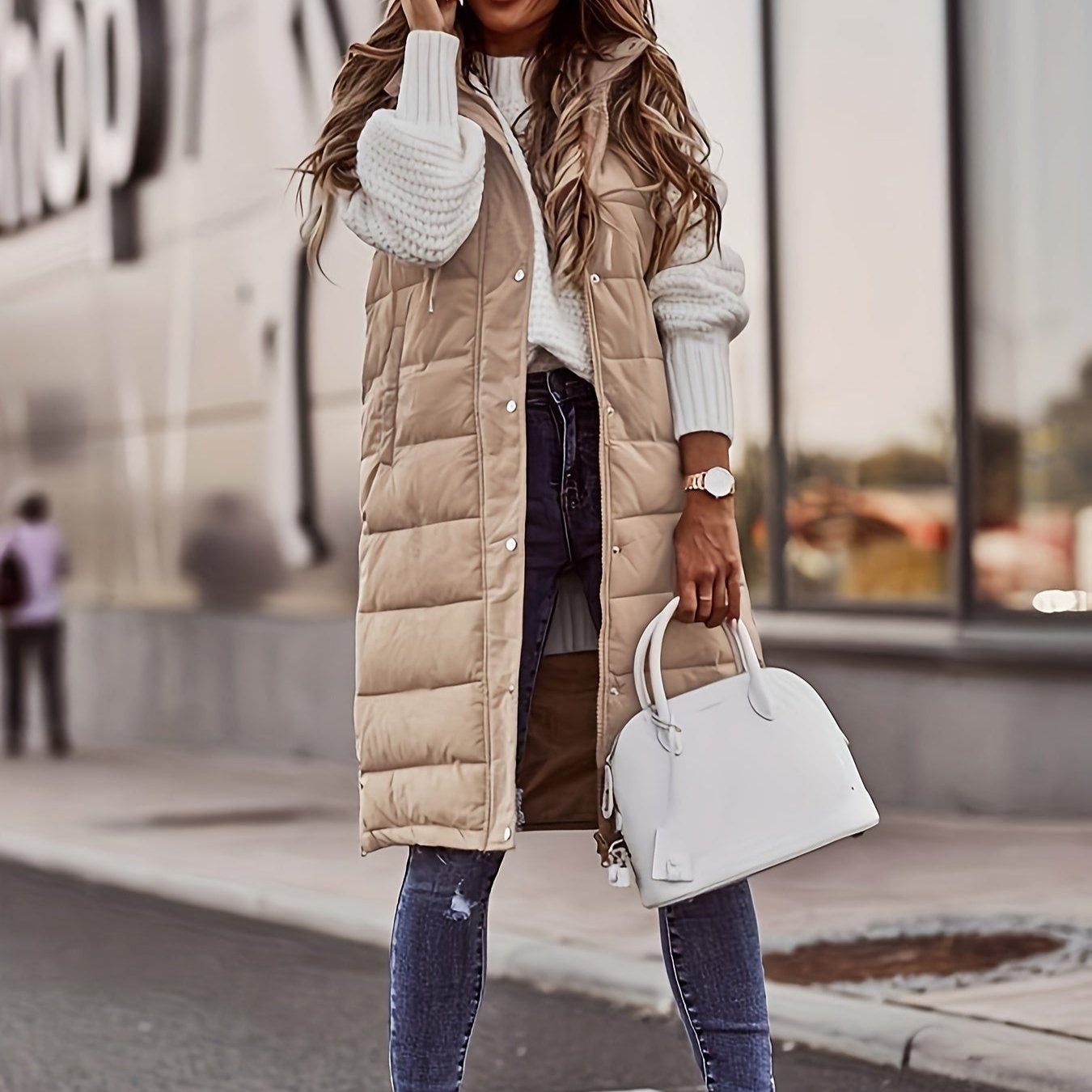 Long Women's Vest Hooded Sleeveless