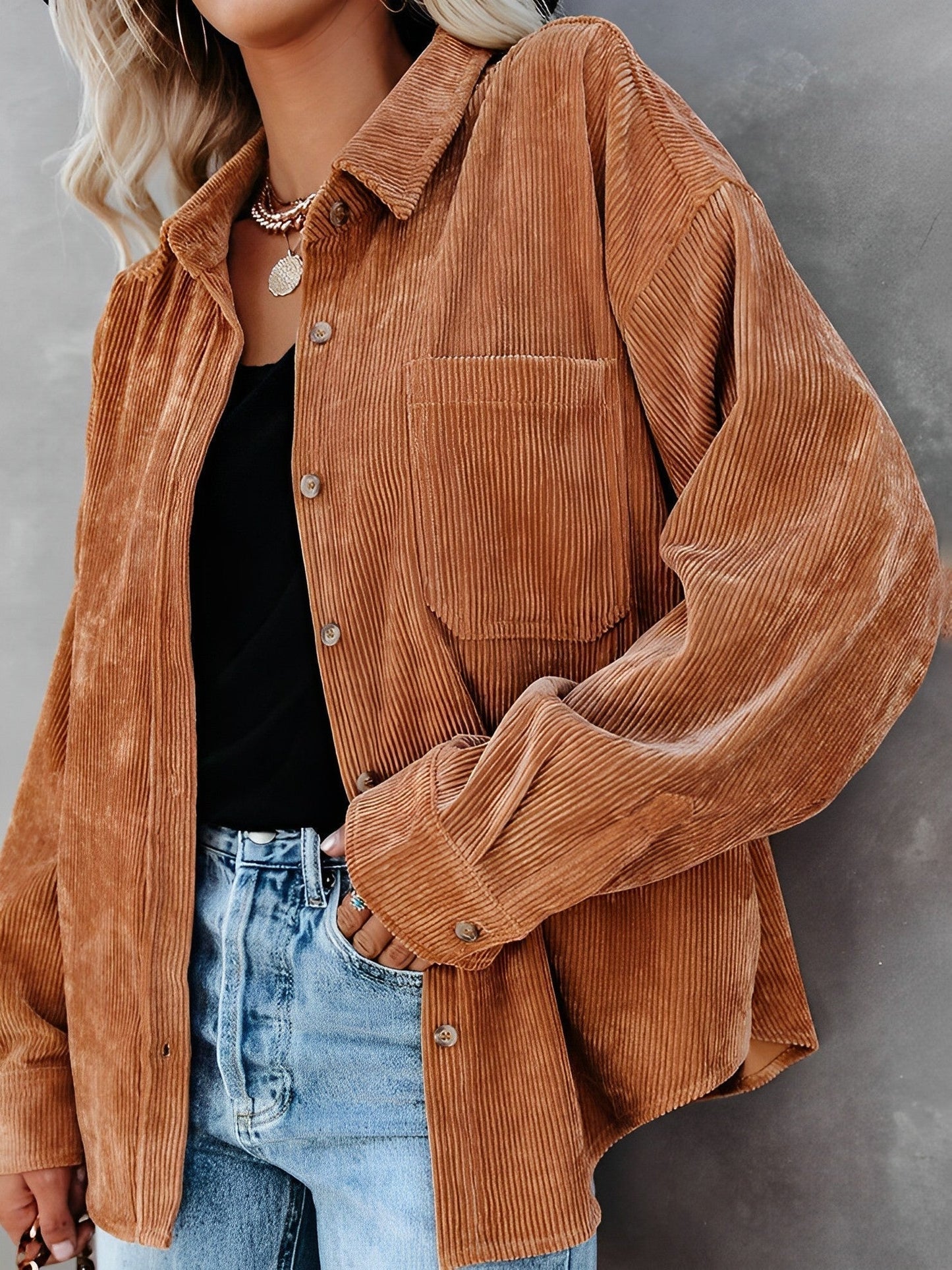 Practical Corduroy Jacket with Buttons