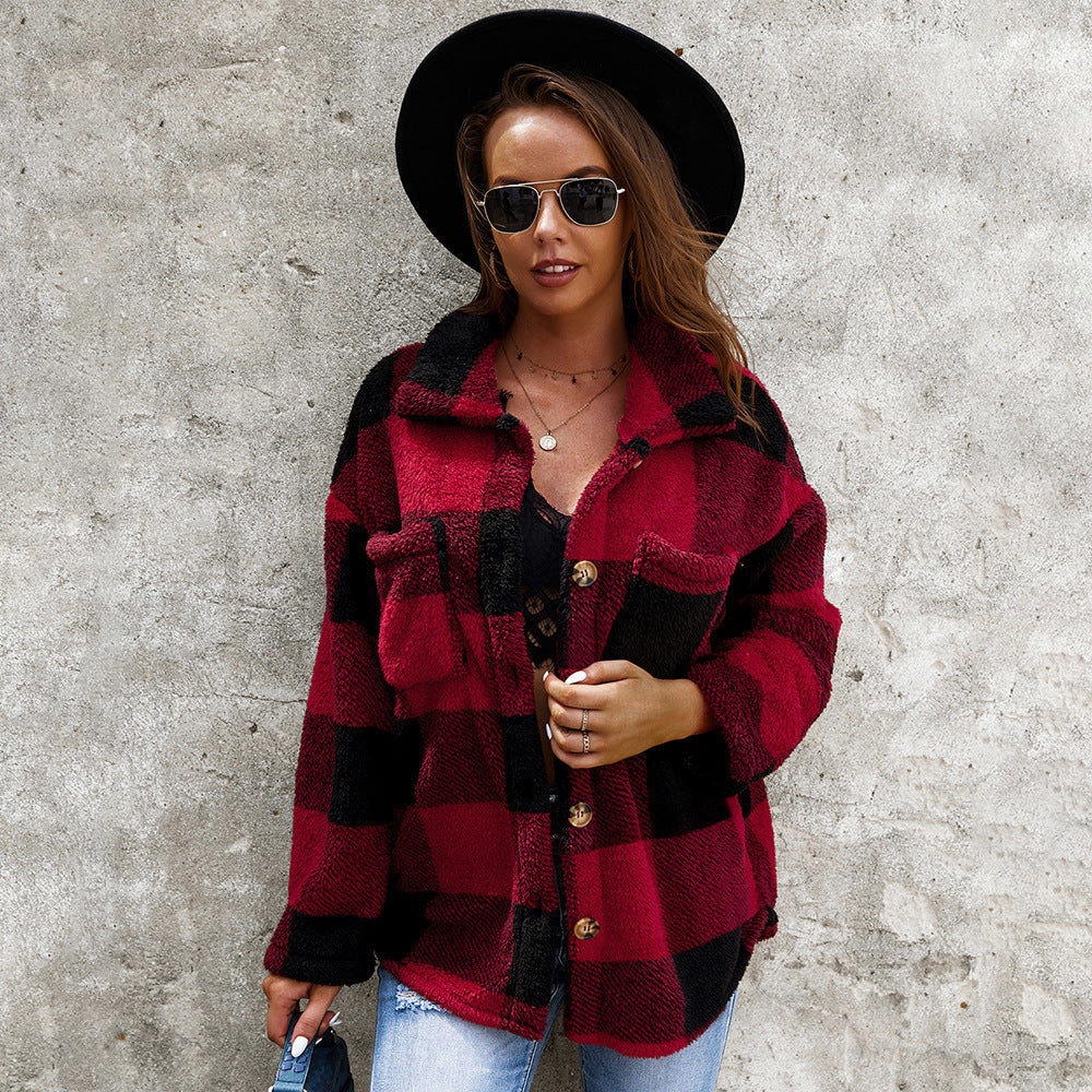 Stylish checked sweater with plush coat