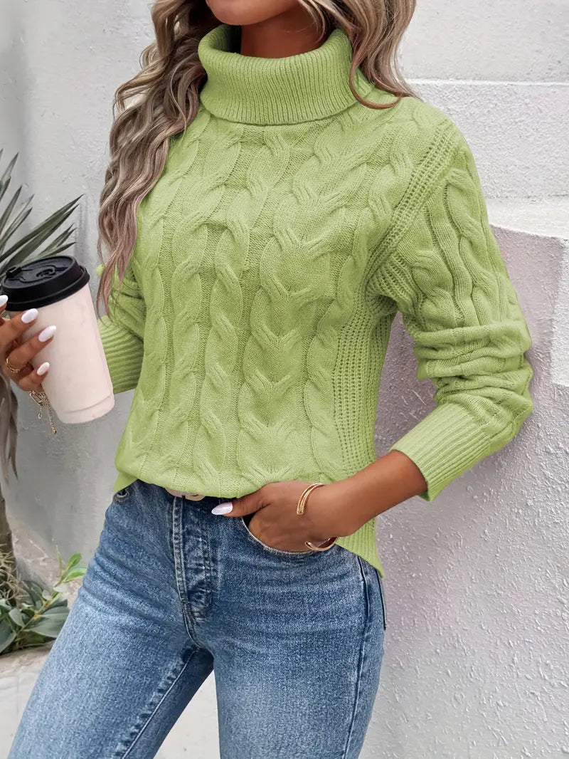 Women's Turtleneck Sweater Cable Knit Soft
