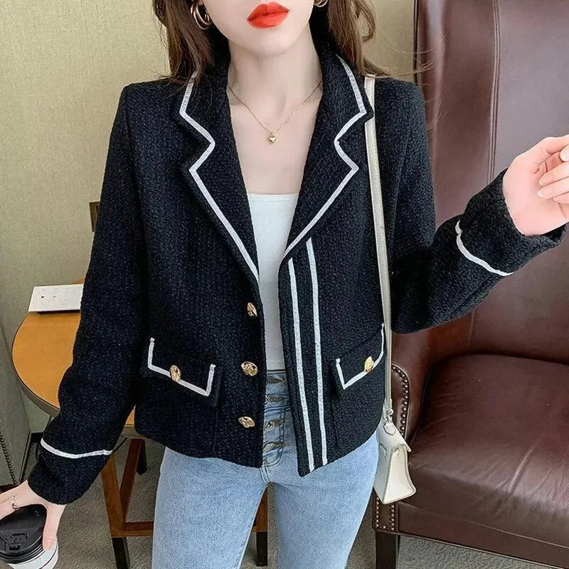 Stylish Women's Tweed Short Jacket with Buttons