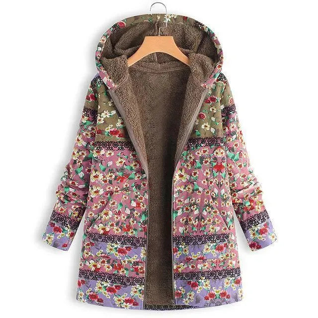 Women's Floral Hooded Fleece Jacket