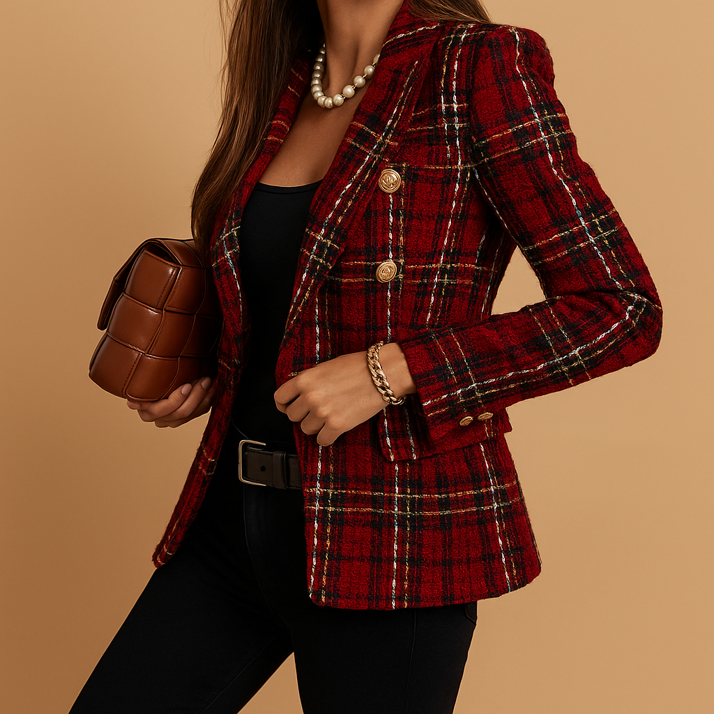 Women's Double-Breasted Diamond Pattern Blazer Elegance