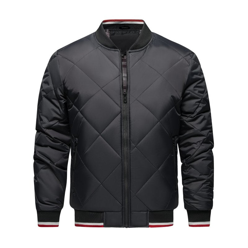 Men's Quilted Diamond Pattern Bomber Jacket