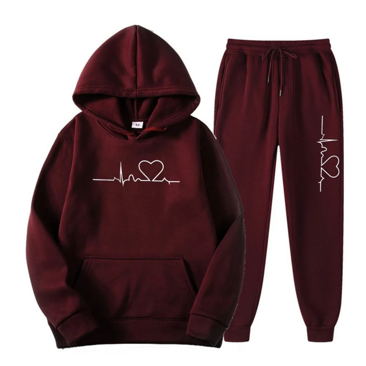 Women's Sports Tracksuit Heart Design Hoodie Jogging Pants Set