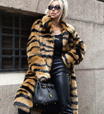 Women's Long Animal Print Fur Coat - Luxury Winter Fashion