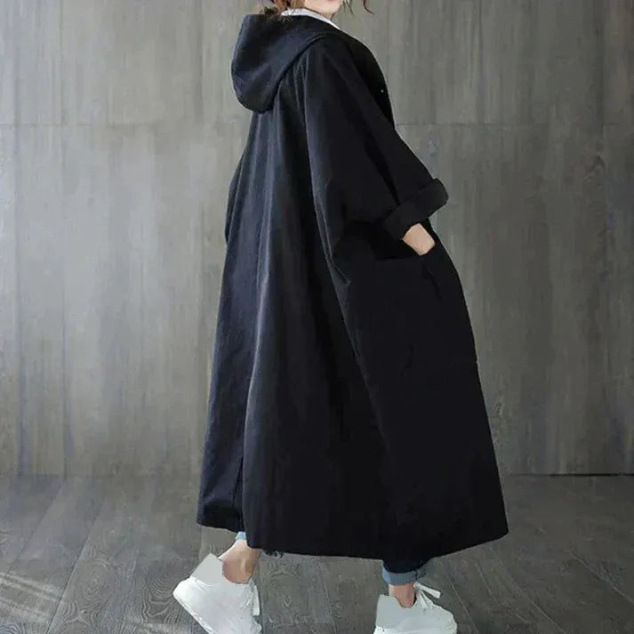 Oversized Trench Coat Hood Soft Cotton