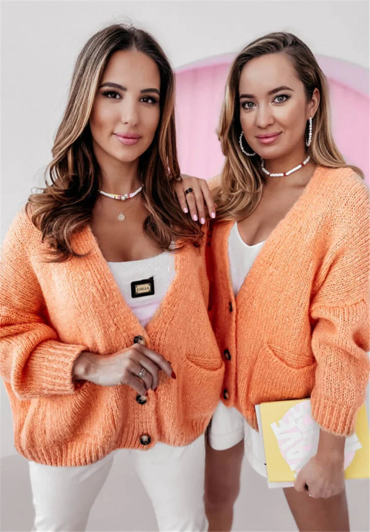 Oversized Cardigan with V-Neck and Buttons, Casual and Comfortable