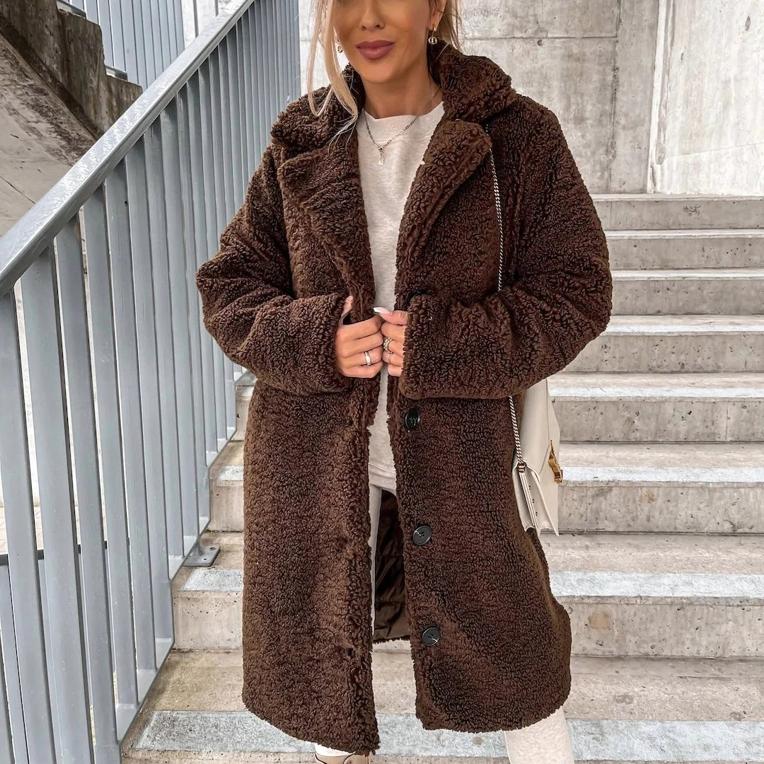 Oversized Teddy Coat Soft Faux Fur Buttons