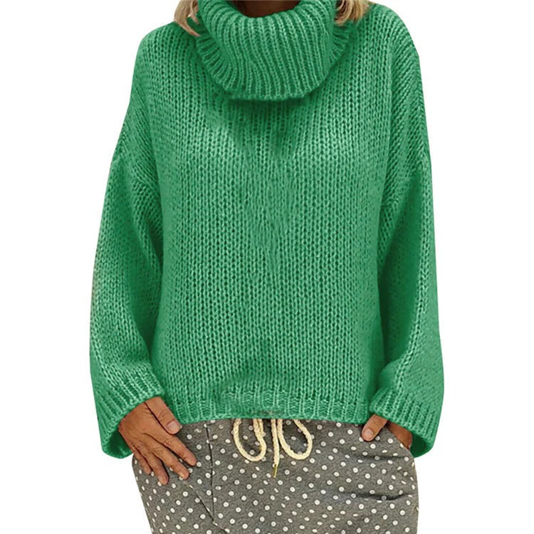 Großes Oversized Kleid Dickstrick Hochkragen Rippensaum