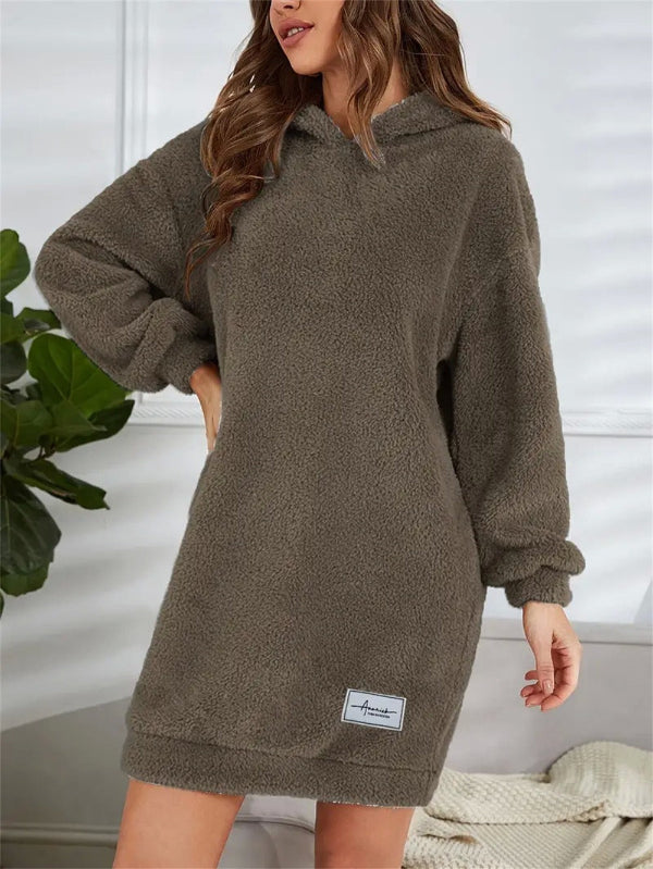 Oversized Teddy Hoodie Dress → Loose Teddy Dress Hoodie Oversize