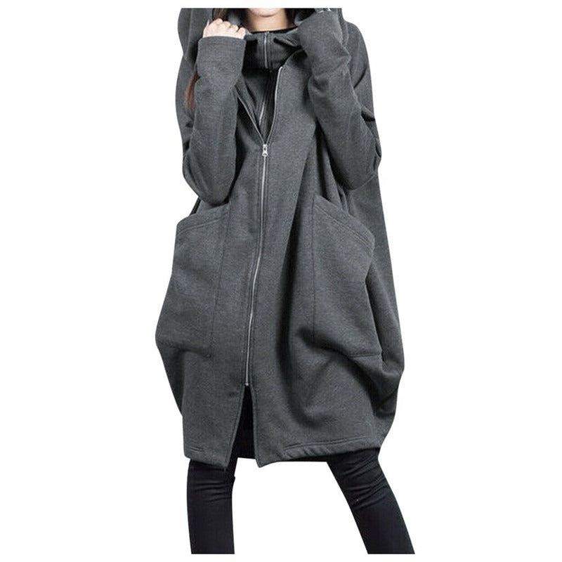 Women's Mid-Length Plus Size Coat Hood Zipper