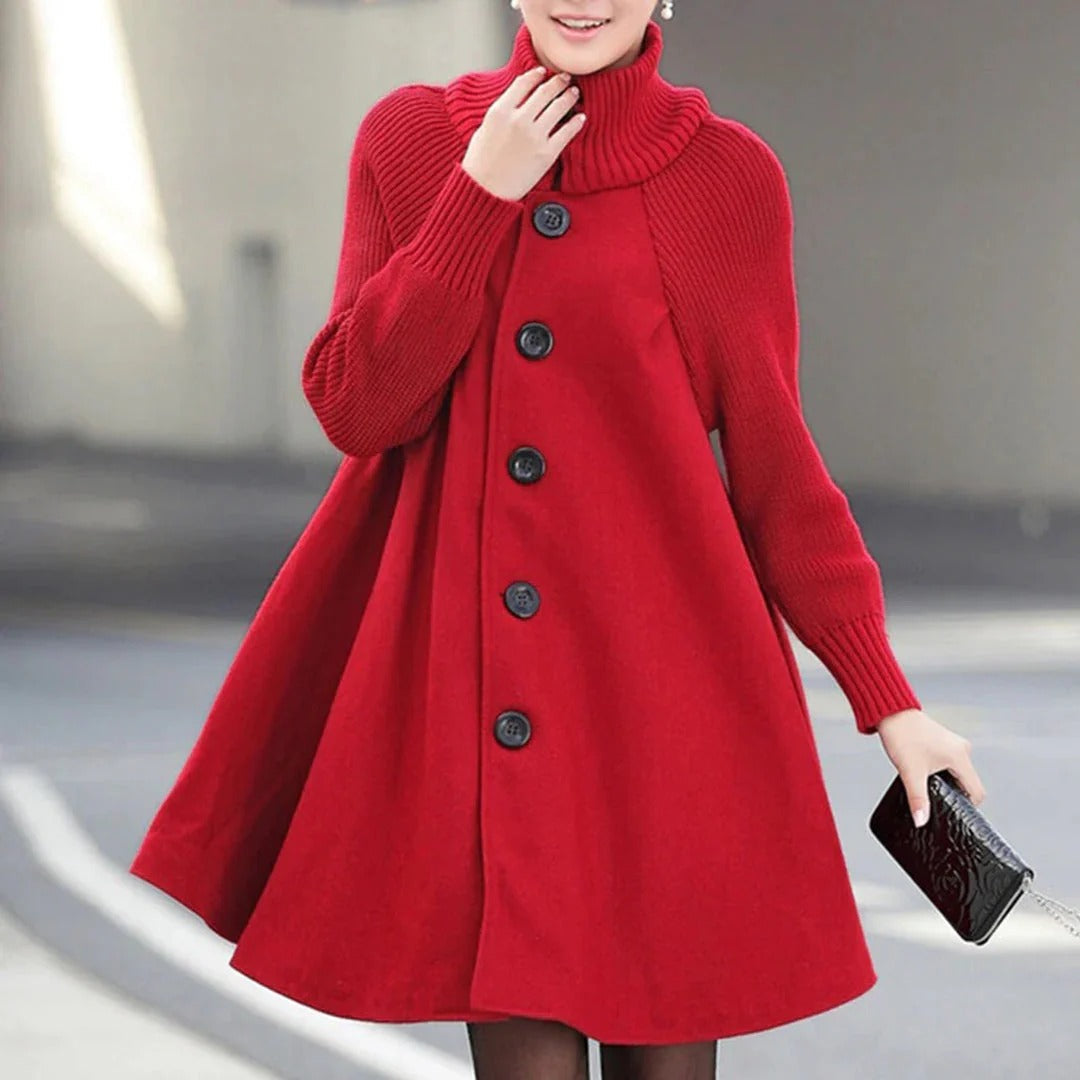 Women's Wool Coat A-Line Knee-Length Buttons
