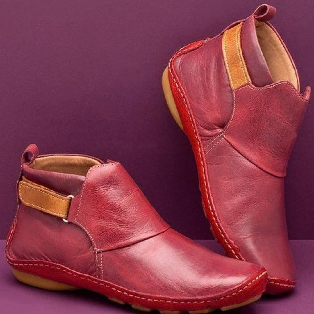 Women's Ankle Boots Leather Round Toe