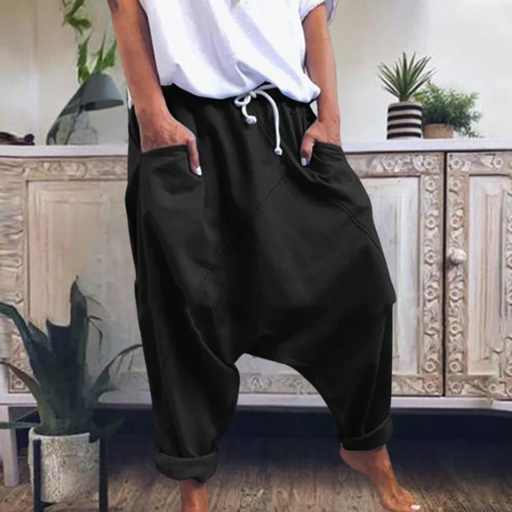 Women's Harem Trousers Comfort Fit Rolled-Up Legs Cotton