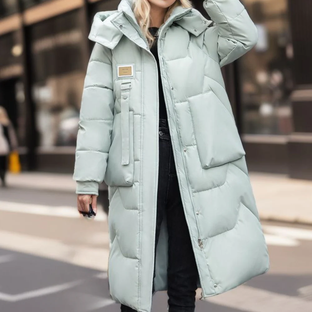 Oversized Quilted Jacket Long with Hood Warm Insulated