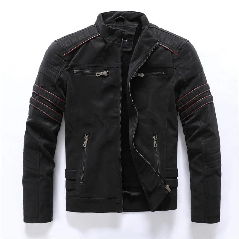 Leather Jacket Slim Fit Quilted Shoulders Zipper
