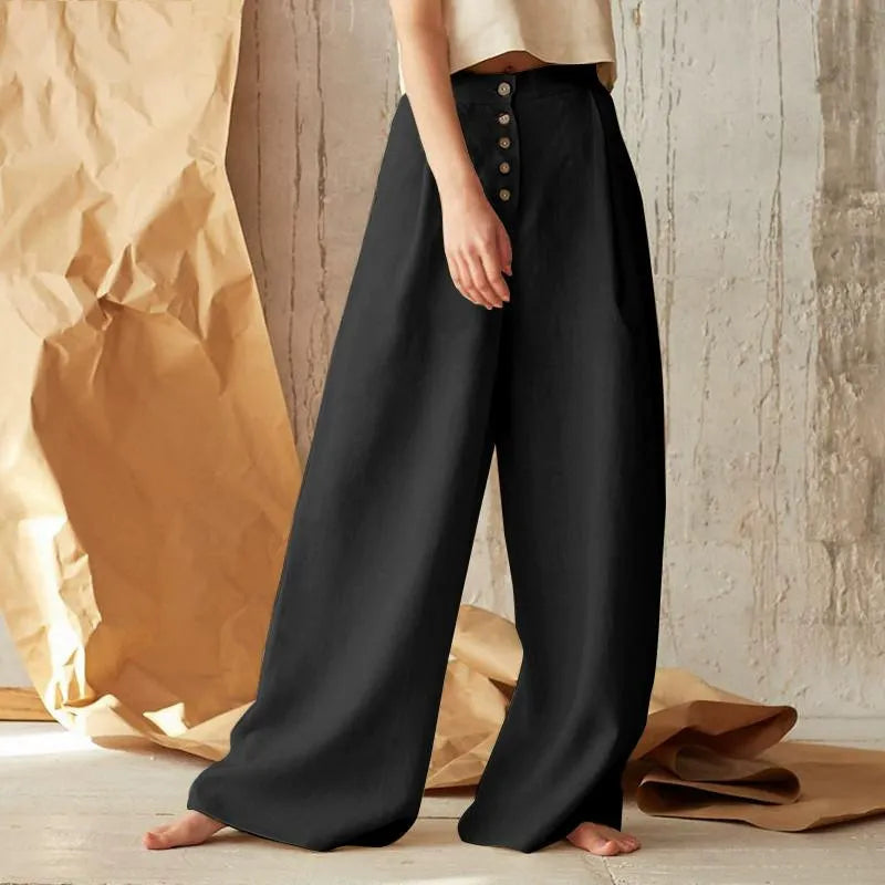 Summer Dress Wide Leg High Waisted Button Closure Linen Look