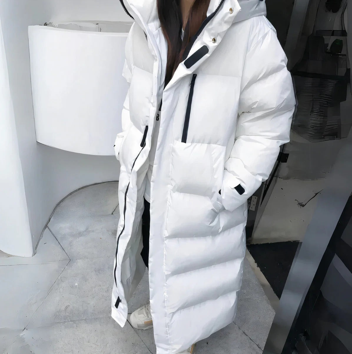 Women's Long Quilted Winter Jacket with Warm Hood