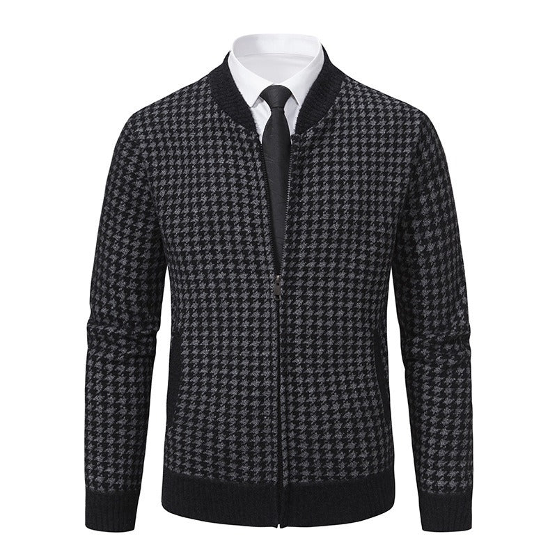 Men's Cardigan Houndstooth Pattern Trendy