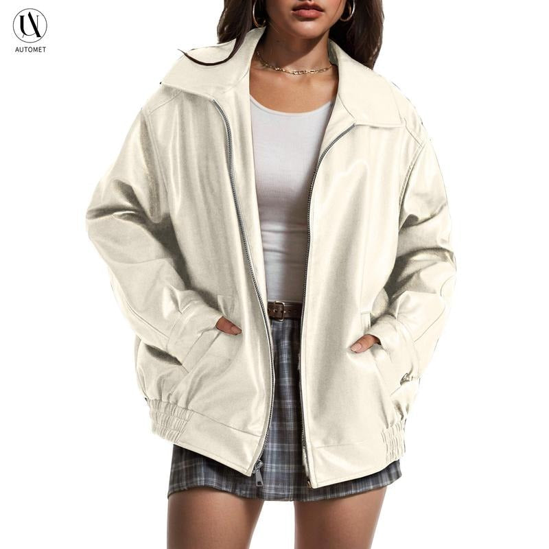 Women's Elegant Leather Bomber Jacket