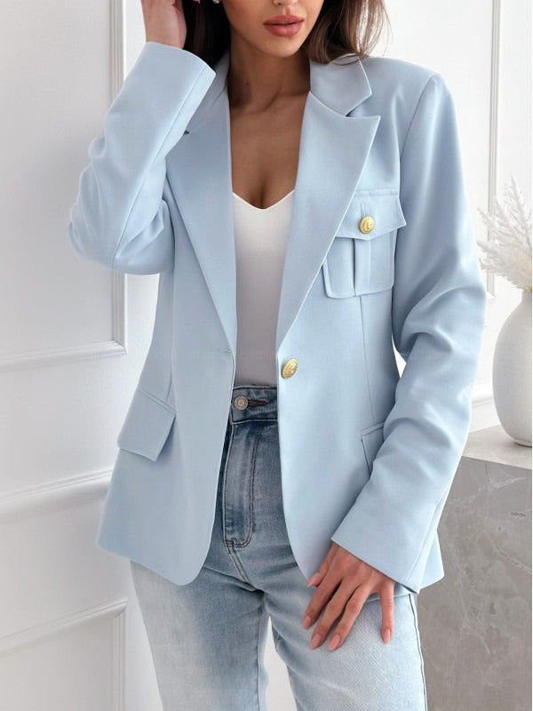 Women's Double-Breasted Long Sleeve Wool Blend Blazer Elegant