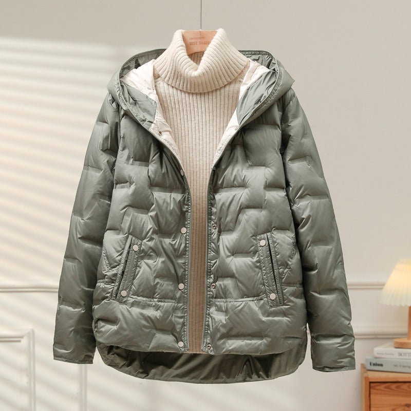 Practical Dress | Quilted Fabric Hooded Dress With Snap Fasteners