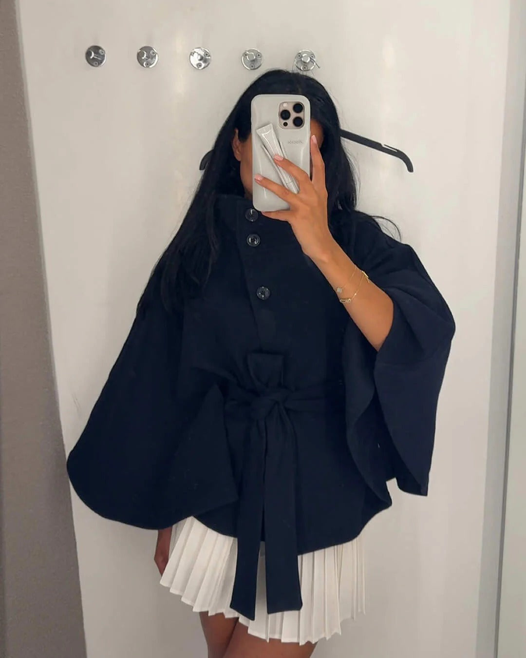 Stylish Cape Jacket With Belt and Pockets