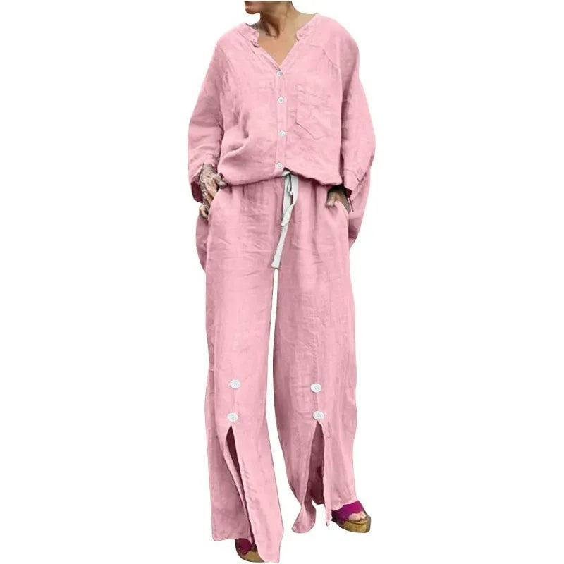 Cardigan and Trousers Set Comfortable Cotton
