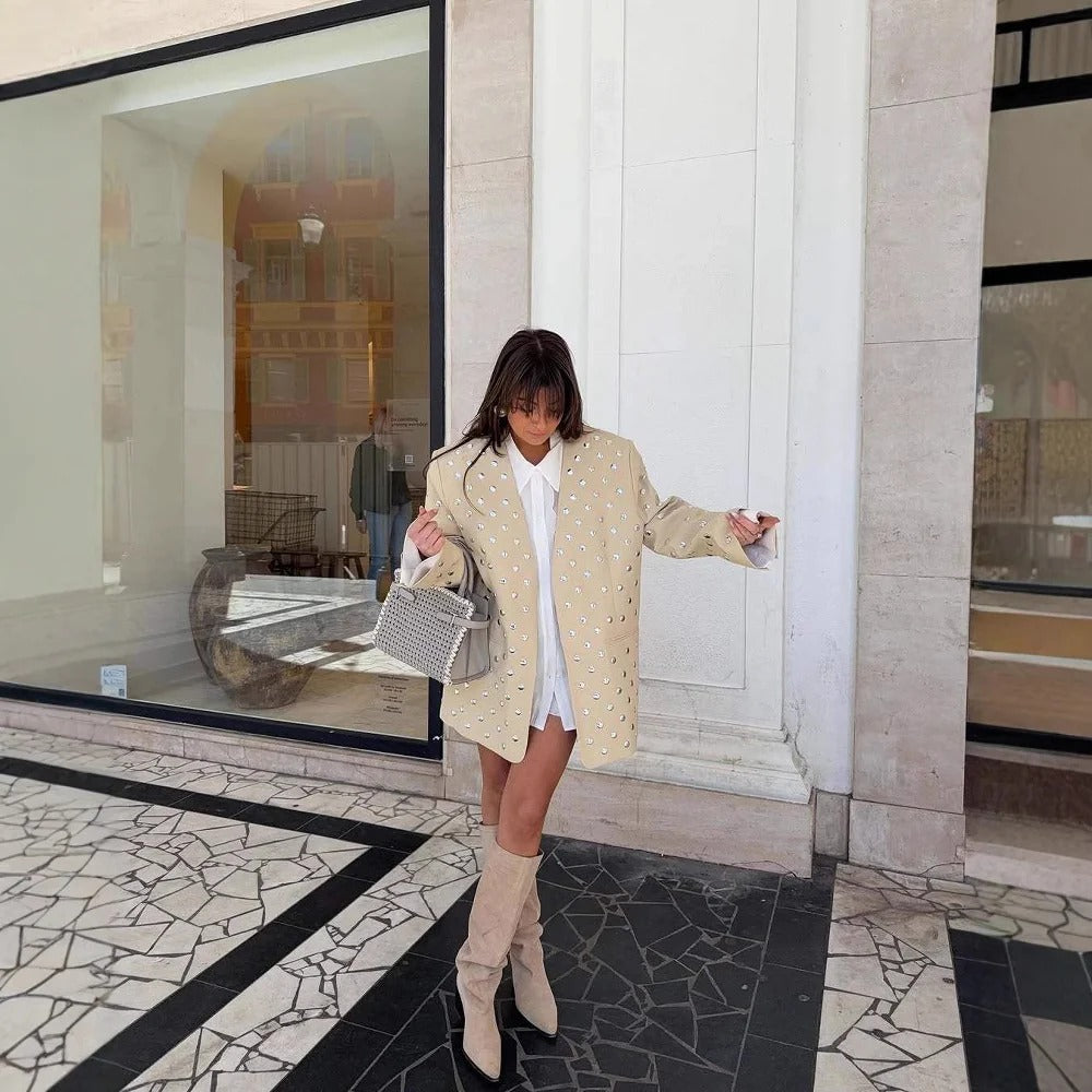 Übergröße Blazer Damen Statement Verzierungen Glamour - IdealeKleiden