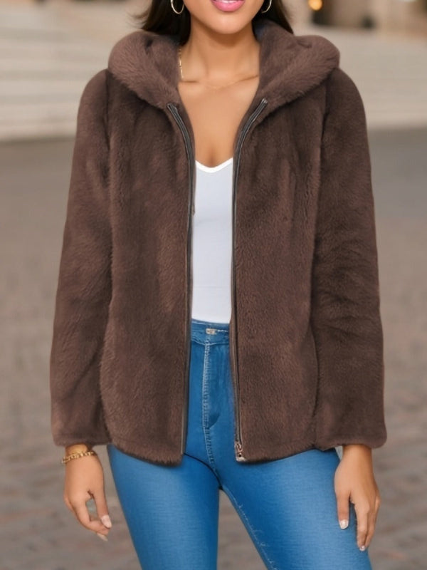 Soft Women's Teddy Jacket Hood Zipper