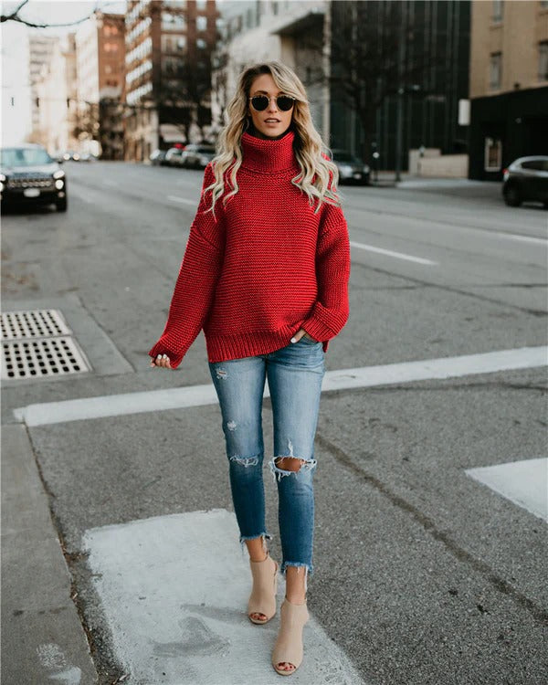 Weite Strickjacke Oversized Langärmlig Hochkragen