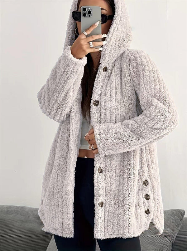 Soft women's teddy look jacket with hood