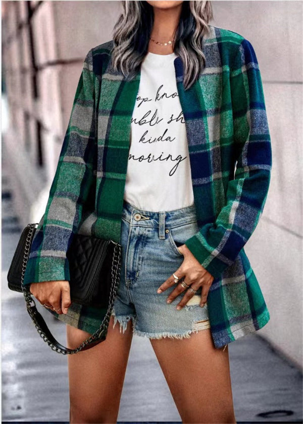 Large Cardigan Wool Plus Size Plaid Open Front