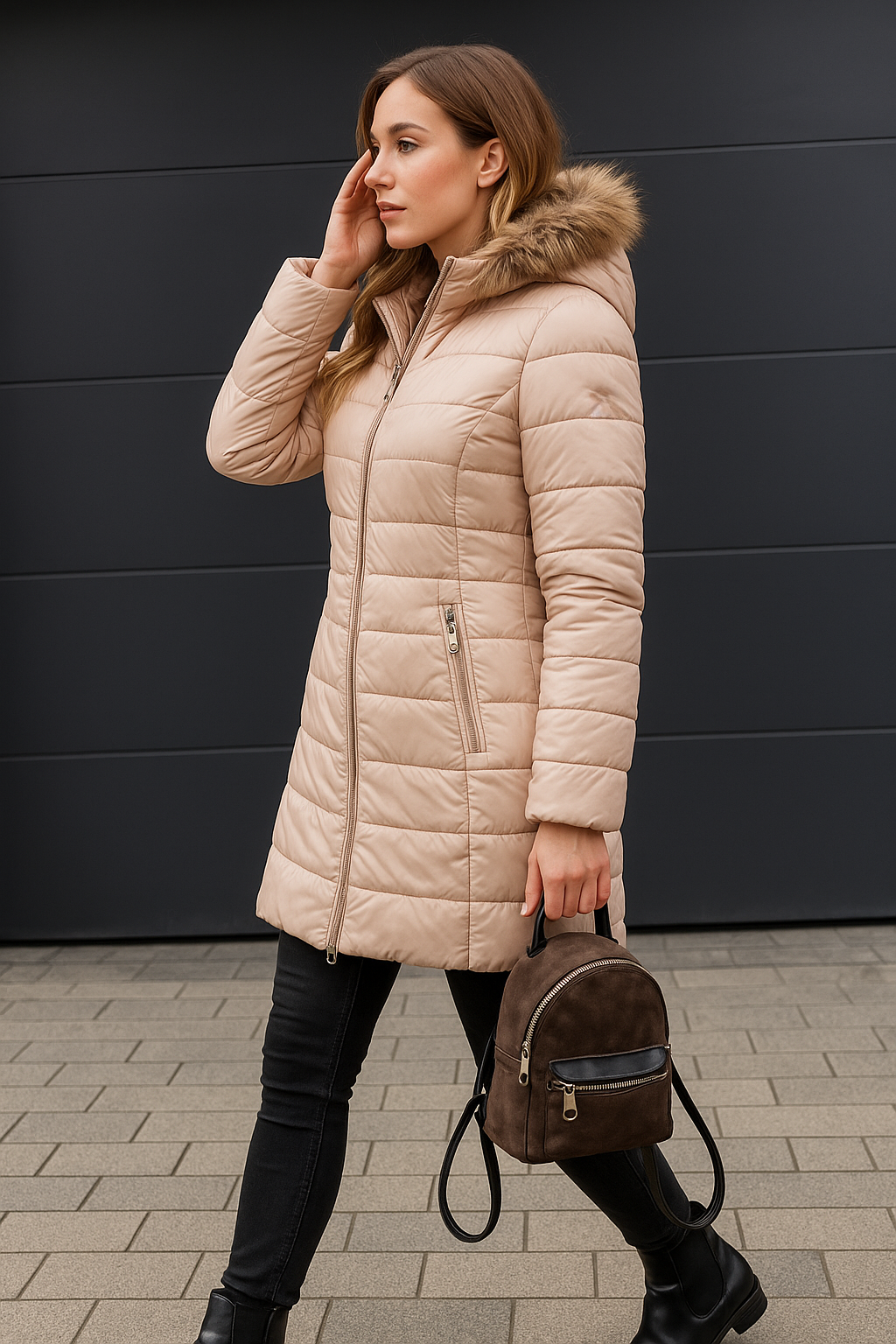 Damen Daunenparka Warm Pelzbesatz Winterjacke - IdealeKleiden