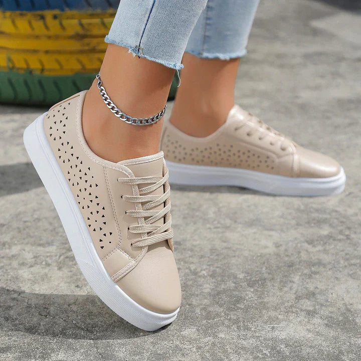 Women's Beige Lace-Up Sneakers