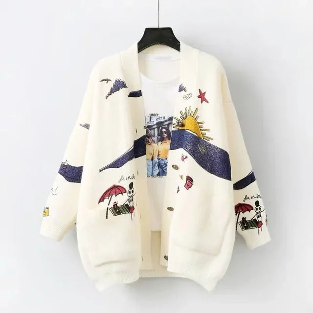 Women's Cardigan Multicolored Lace-up