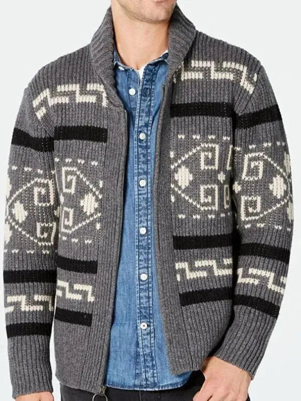 Stylish Men's Cardigan Jacquard Sweater