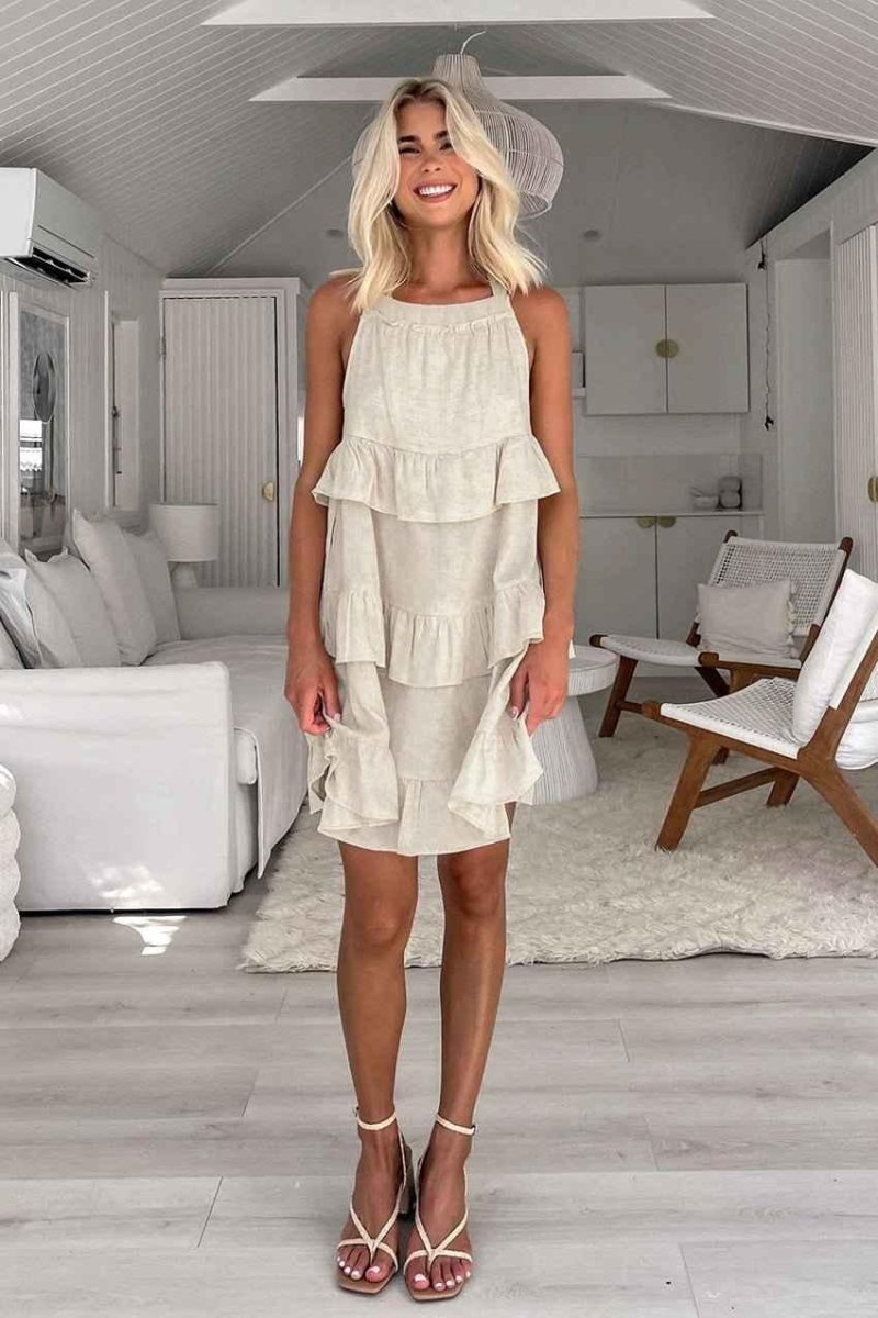 Elegantes Baumwollkleid Naturweiß A-Linie - IdealeKleiden