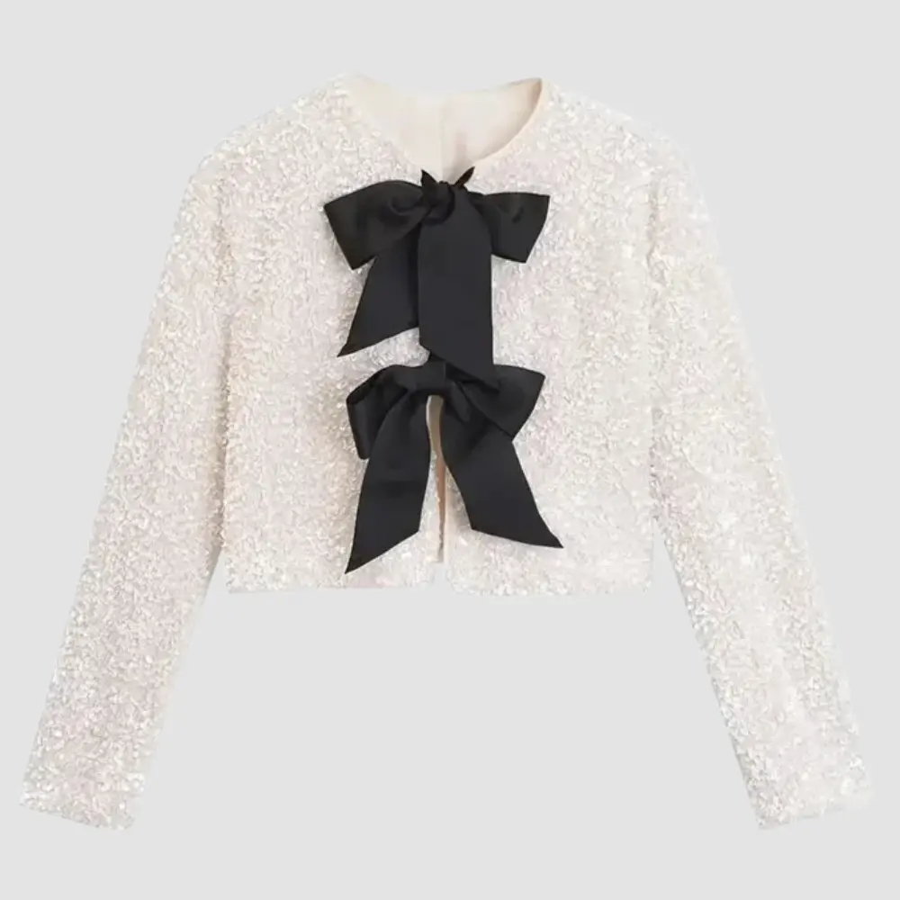 Elegant Sequin Bow Blazer