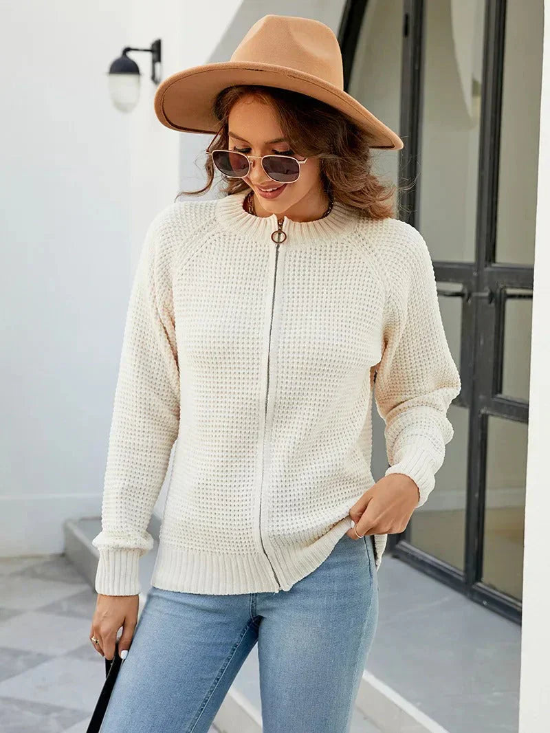 Women's Knitted Cardigan Autumn Solid Color Zipper