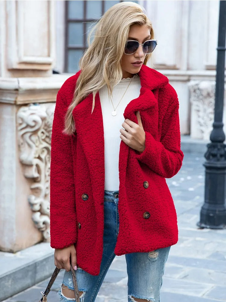 Teddy Coat Double-Breasted Lapel Collar Women