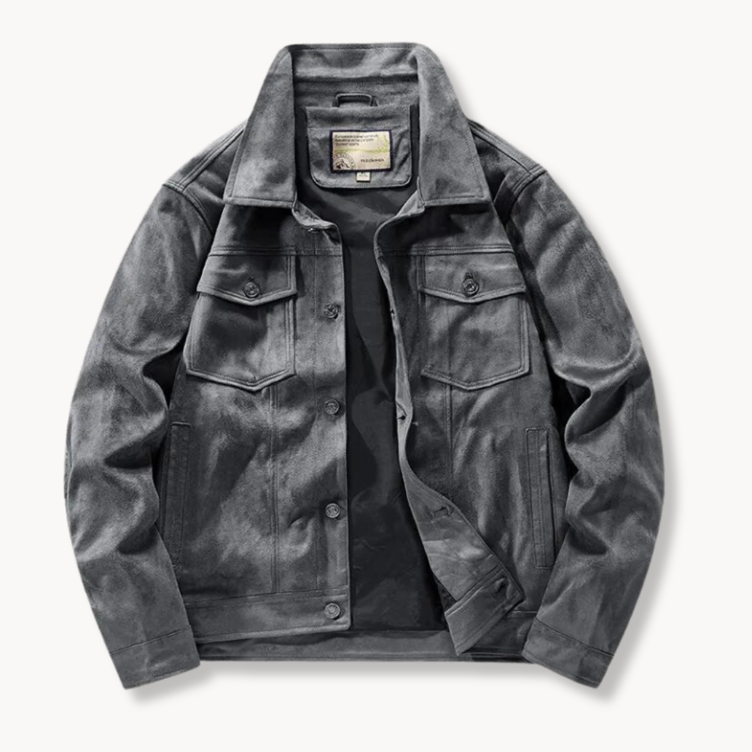 Men's Leather Trucker Jacket Stand-Up Collar Elegant