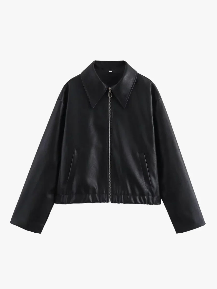 Stylish Women's Black Leather Jacket Leather Surface