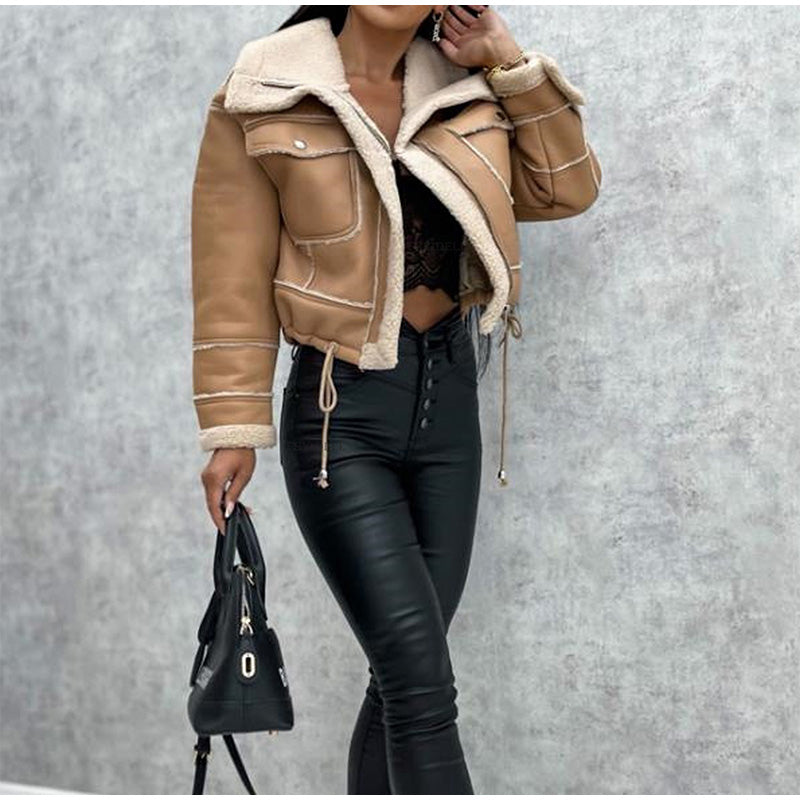 Leather jacket biker style Warm lined