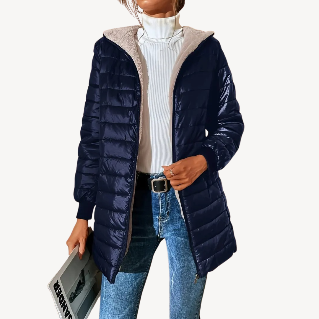 Women's Quilted Jacket Faux Fur Lining Warm